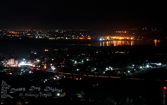 Kampala at night, looking southeast from our hotel towards Lake Victoria.